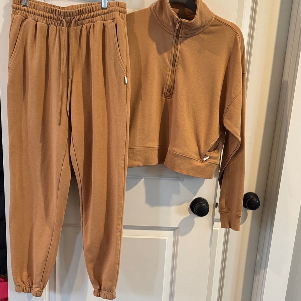 Fabletics Tan Cropped Quarter-Zip Sweatshirt & Jo… - image 1